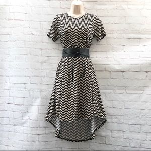 LLR Carly Black Chevron Striped High Low Dress XS